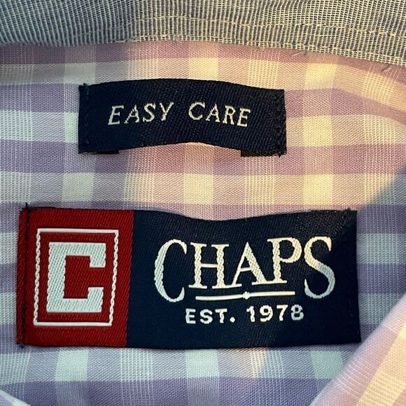 Chaps Long Meadow Classic Fit Button Down Shirt Lavender White Gingham Check M - Picture 3 of 6
